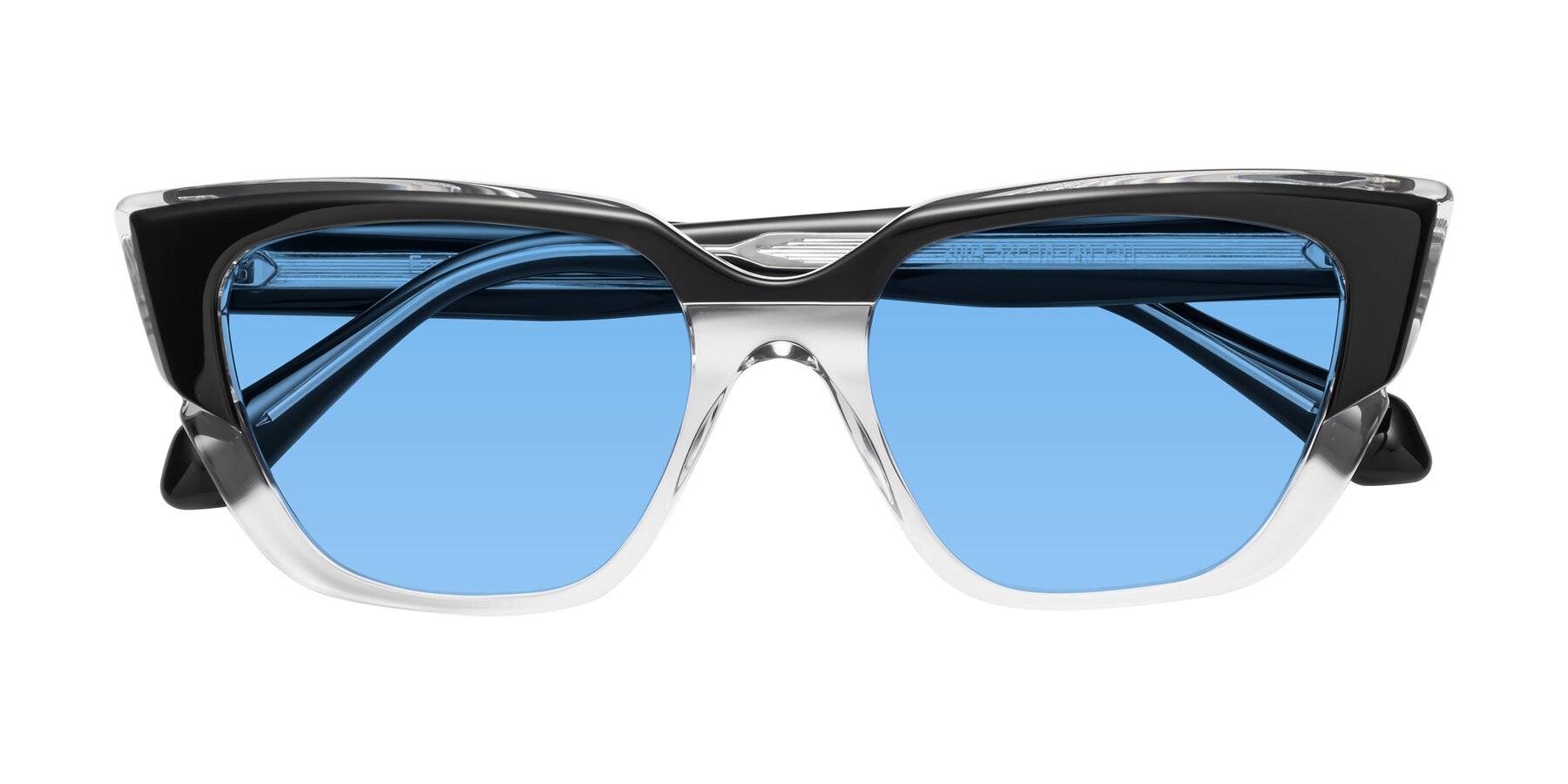 Folded Front of Eagle in Black-Clear with Medium Blue Tinted Lenses