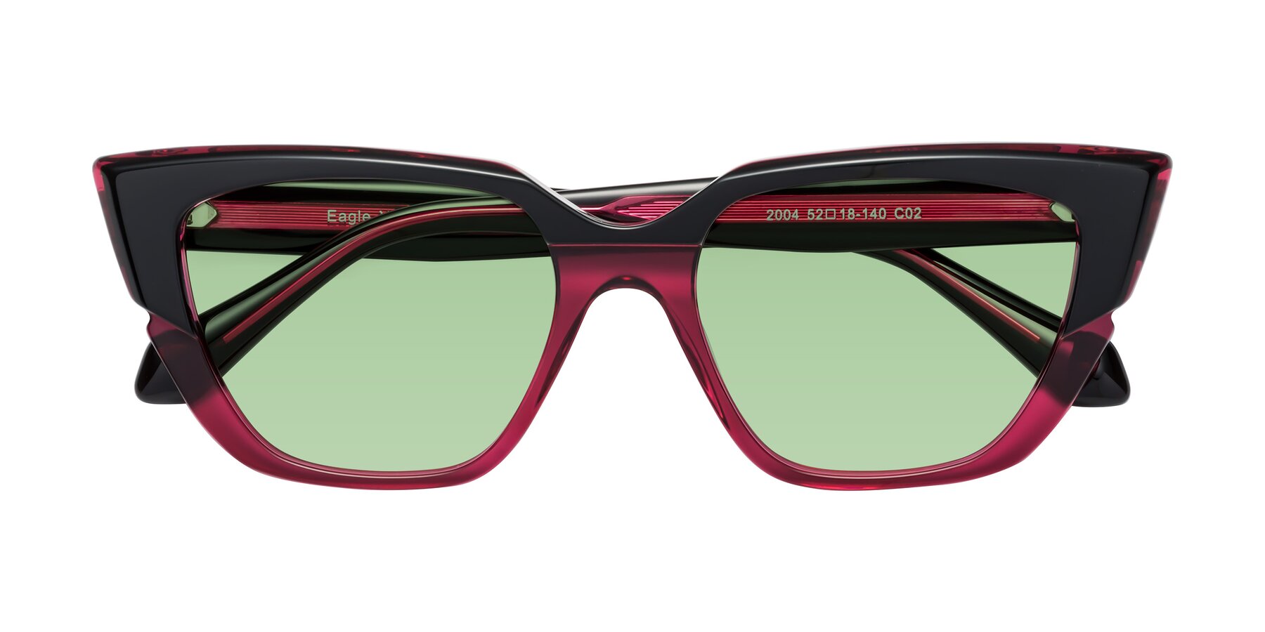 Folded Front of Eagle in Black-Wine with Medium Green Tinted Lenses