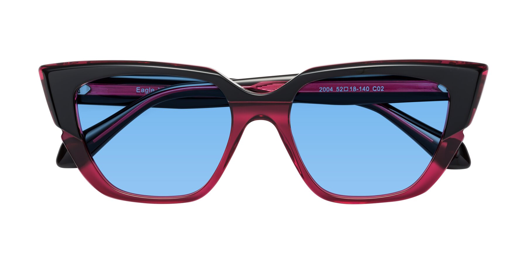 Folded Front of Eagle in Black-Wine with Medium Blue Tinted Lenses