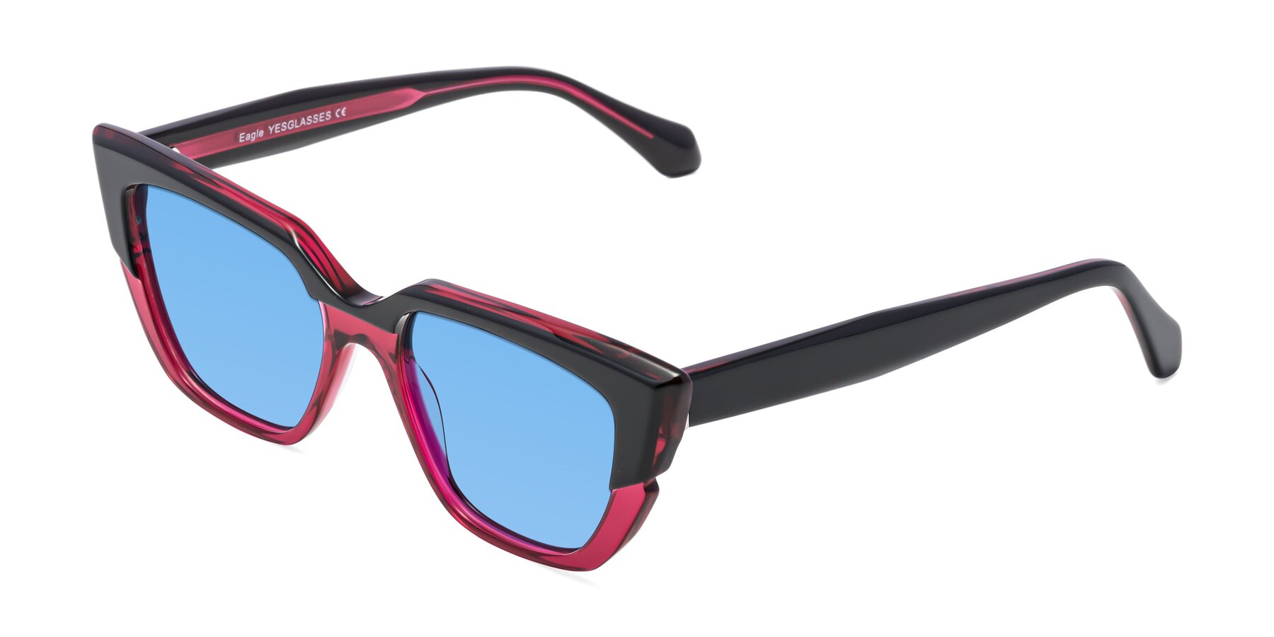 Angle of Eagle in Black-Wine with Medium Blue Tinted Lenses