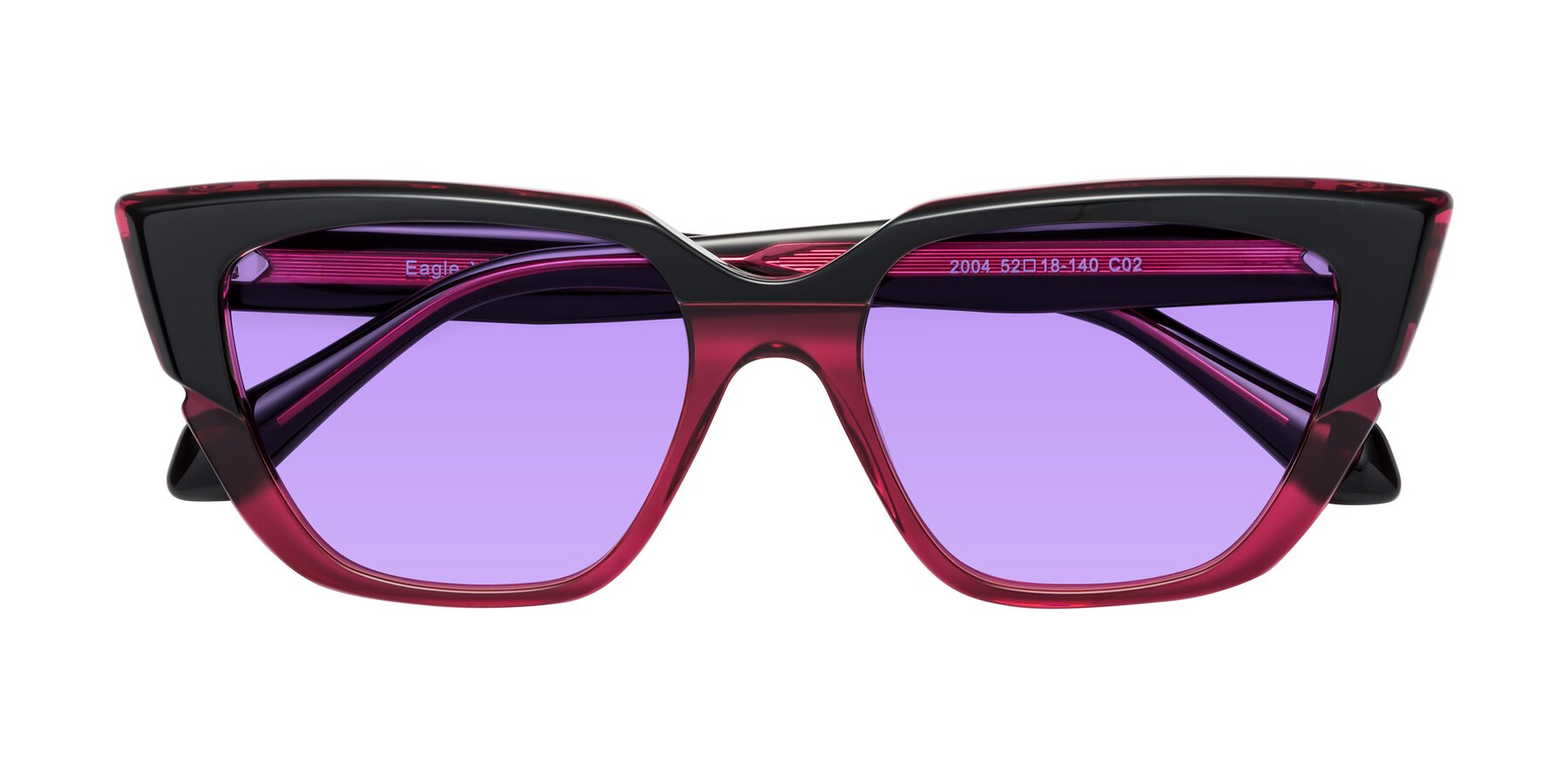 Folded Front of Eagle in Black-Wine with Medium Purple Tinted Lenses