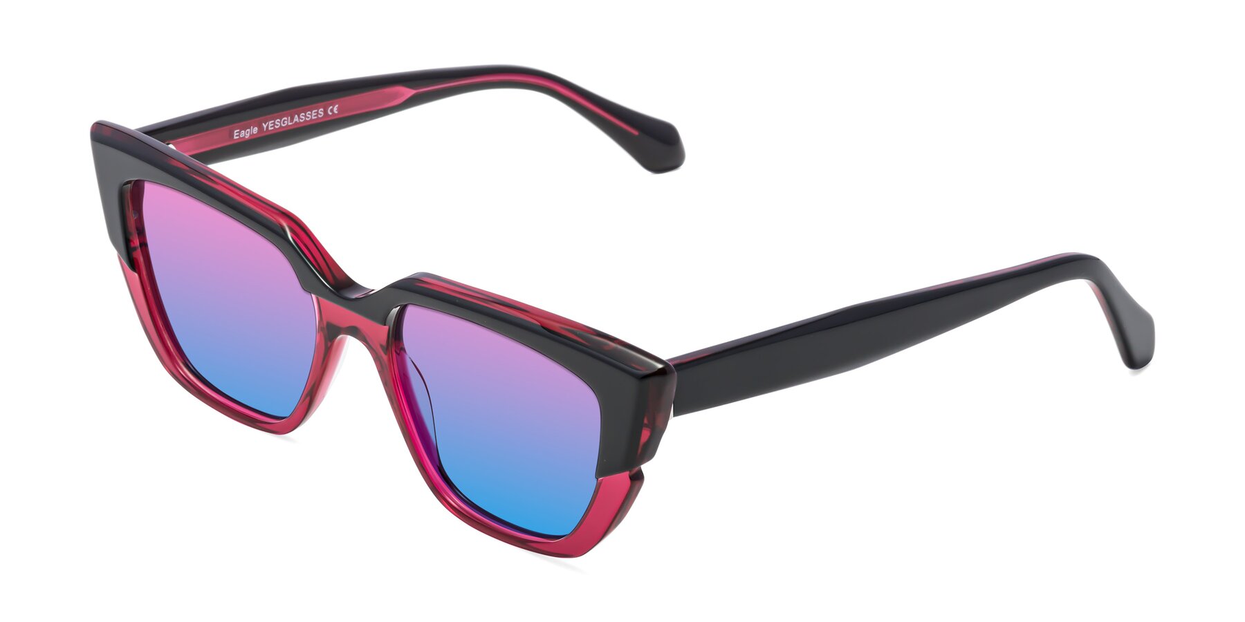 Angle of Eagle in Black-Wine with Pink / Blue Gradient Lenses