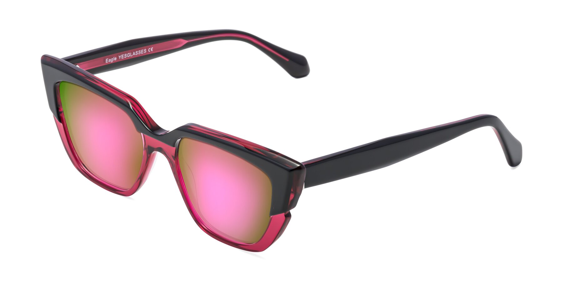 Angle of Eagle in Black-Wine with Pink Mirrored Lenses
