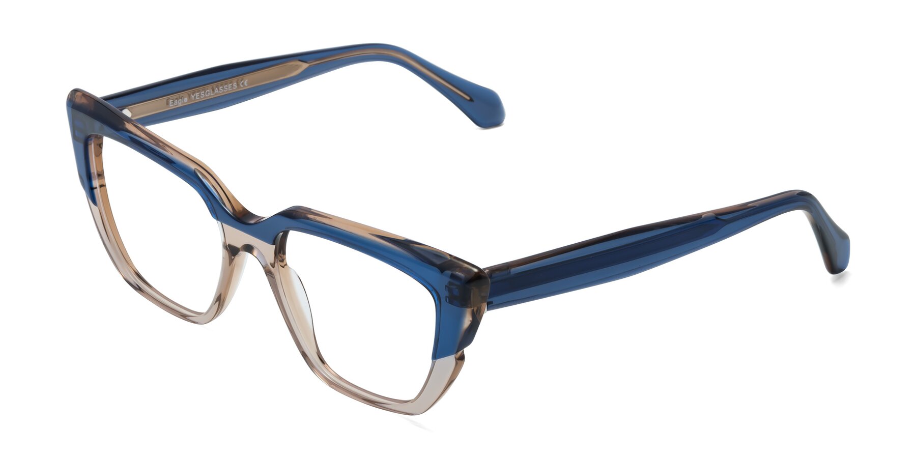 Angle of Eagle in Blue-Beige with Clear Reading Eyeglass Lenses
