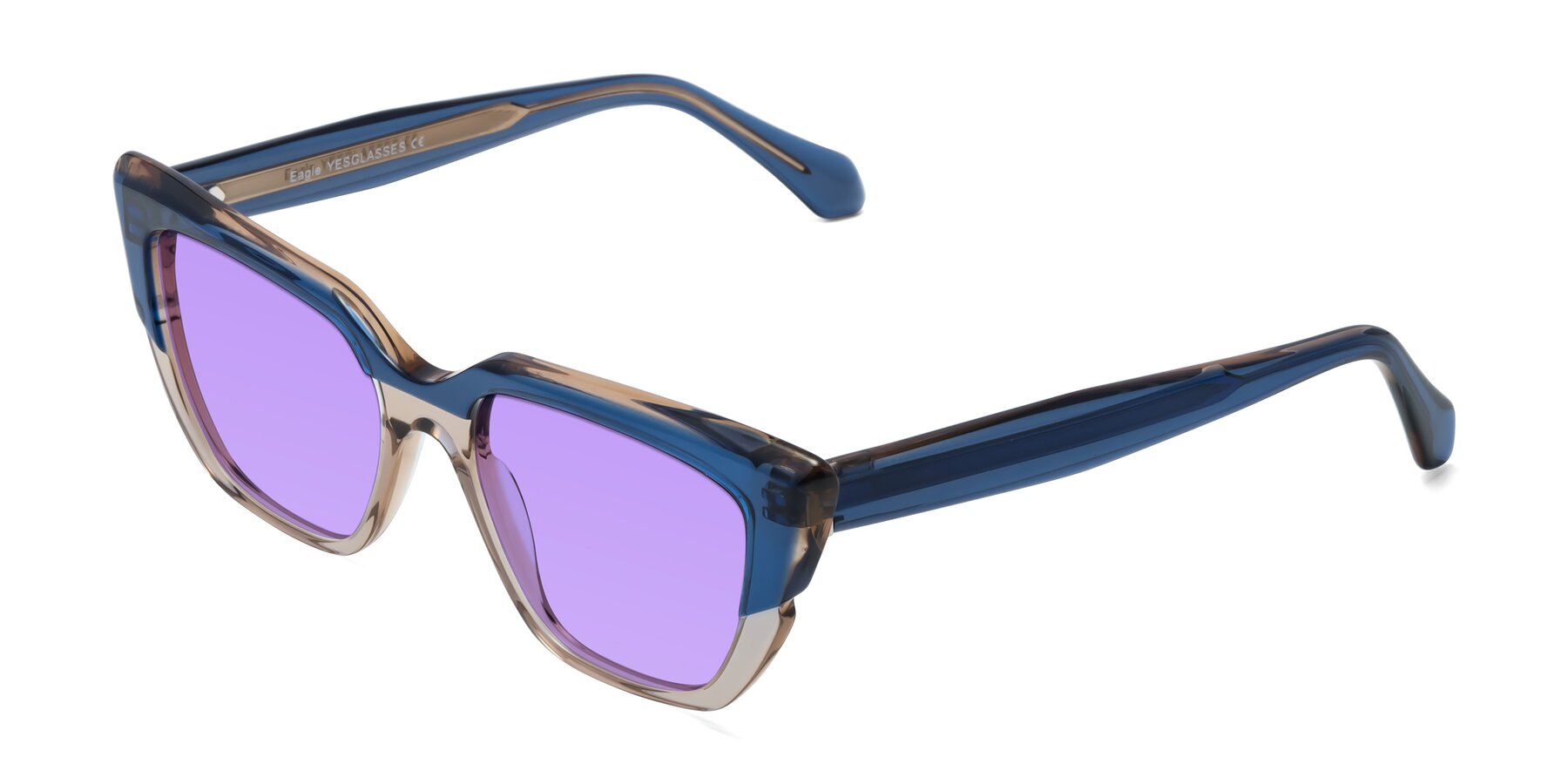 Angle of Eagle in Blue-Beige with Medium Purple Tinted Lenses
