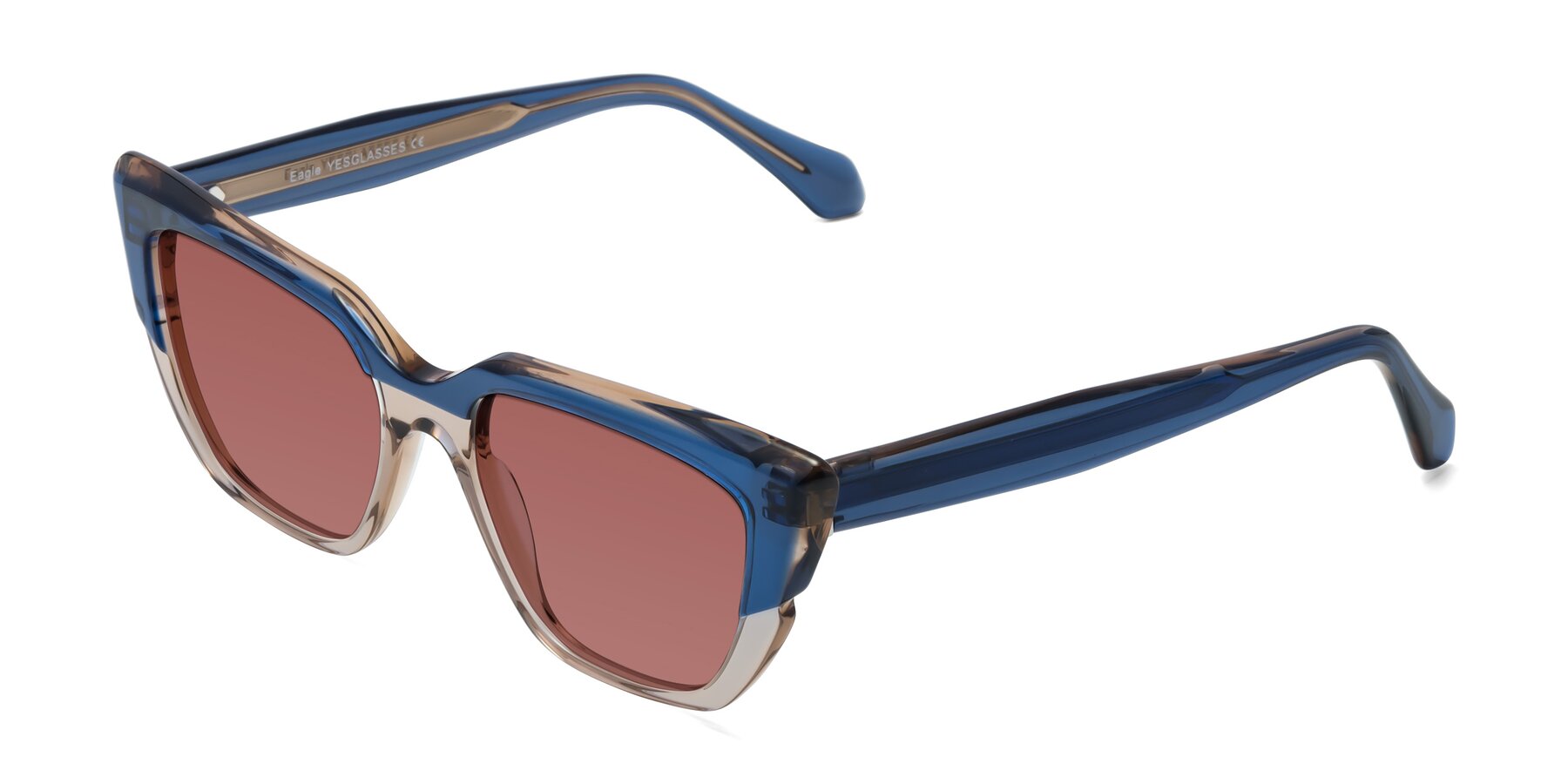 Angle of Eagle in Blue-Beige with Garnet Tinted Lenses