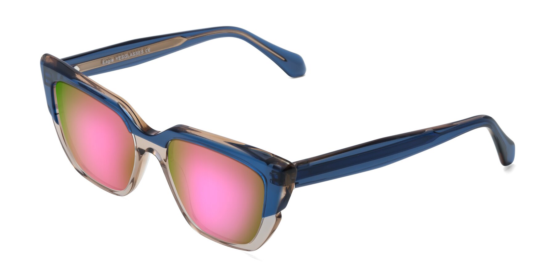 Angle of Eagle in Blue-Beige with Pink Mirrored Lenses