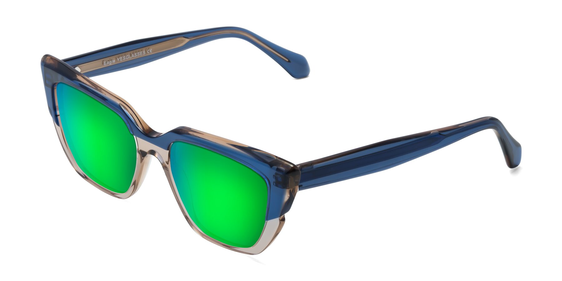 Angle of Eagle in Blue-Beige with Green Mirrored Lenses