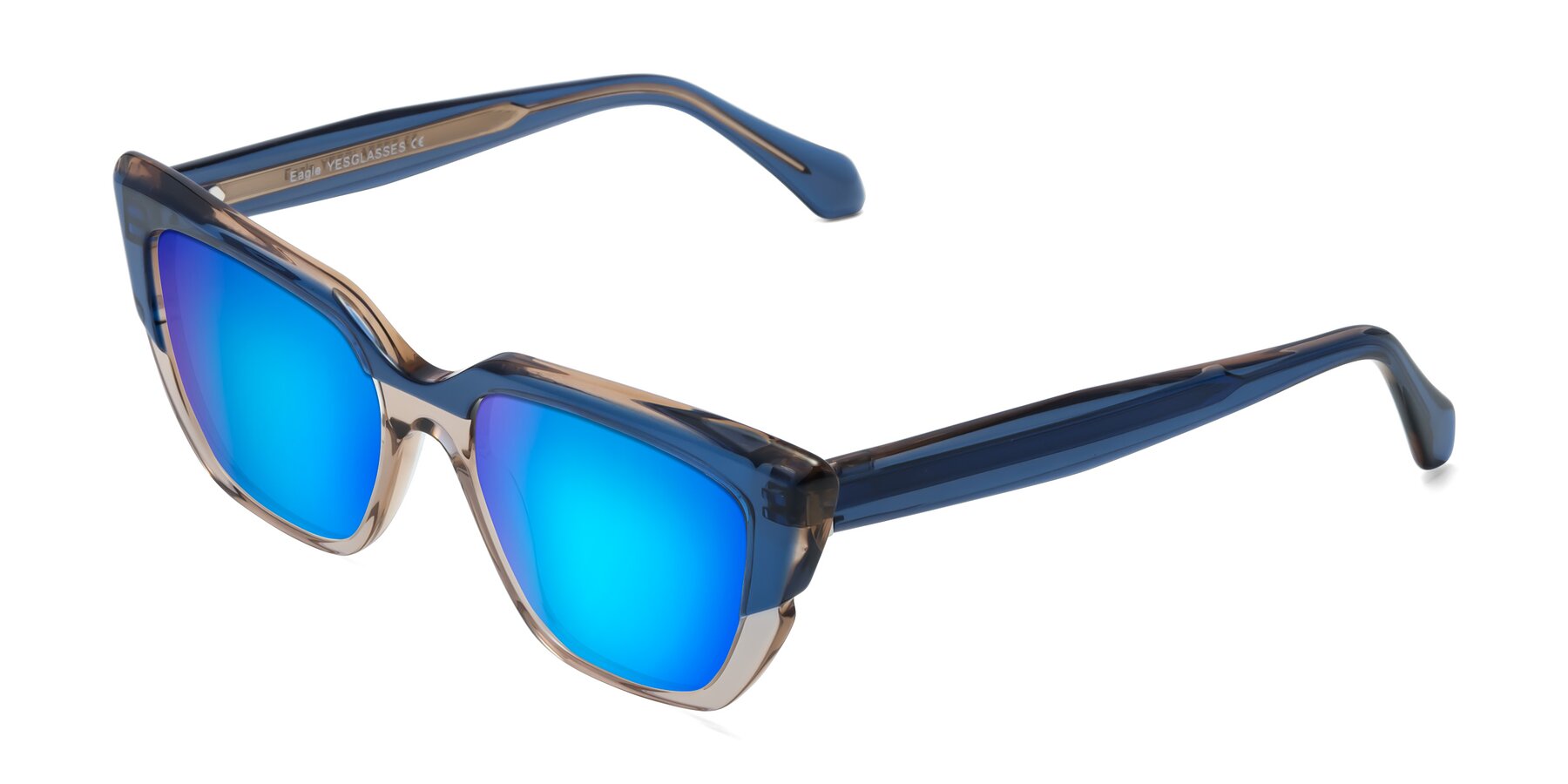 Angle of Eagle in Blue-Beige with Blue Mirrored Lenses