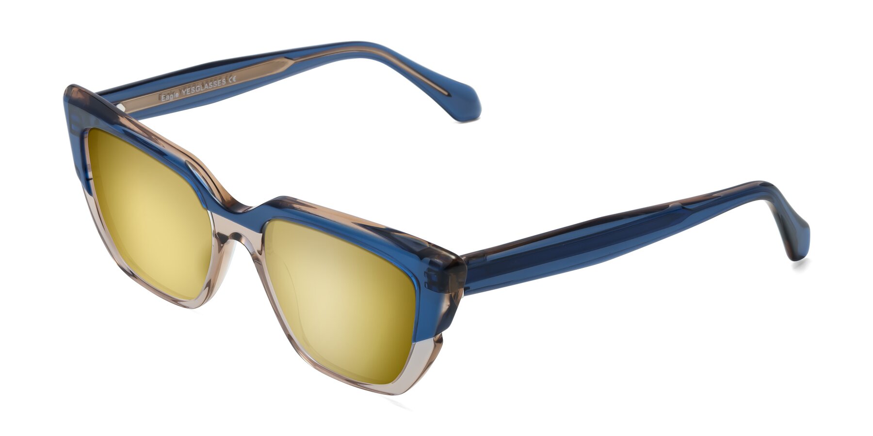 Angle of Eagle in Blue-Beige with Gold Mirrored Lenses