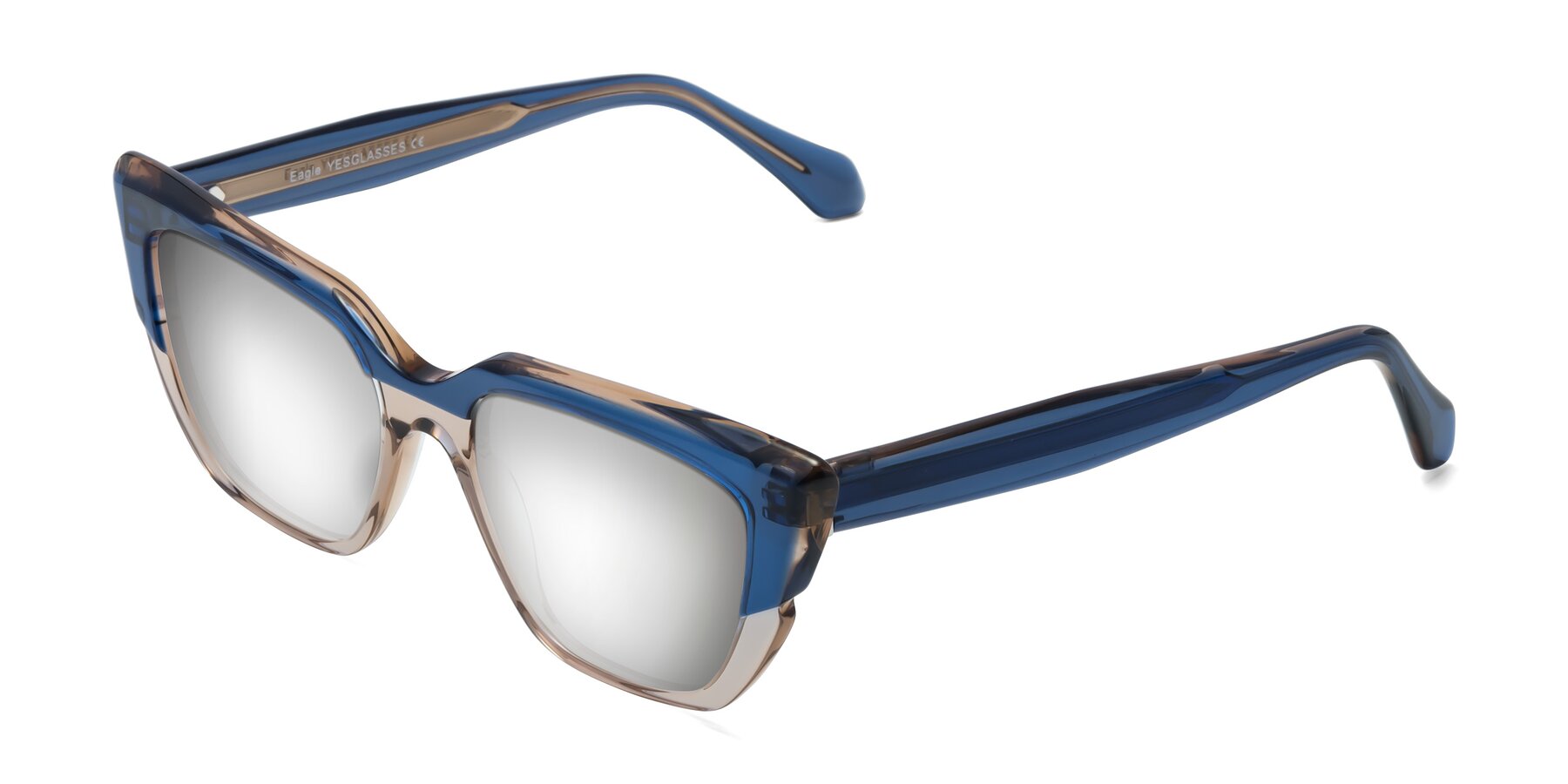 Angle of Eagle in Blue-Beige with Silver Mirrored Lenses