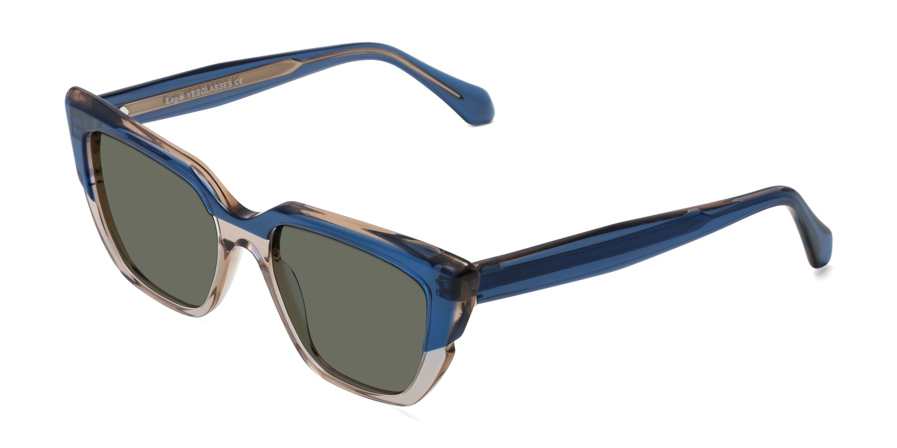 Angle of Eagle in Blue-Beige with Gray Polarized Lenses