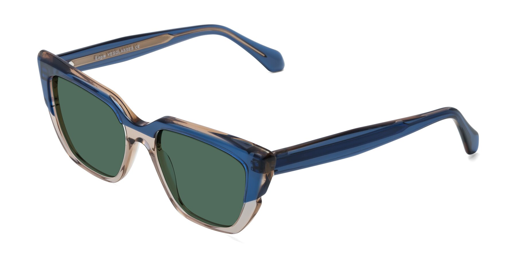Angle of Eagle in Blue-Beige with Green Polarized Lenses