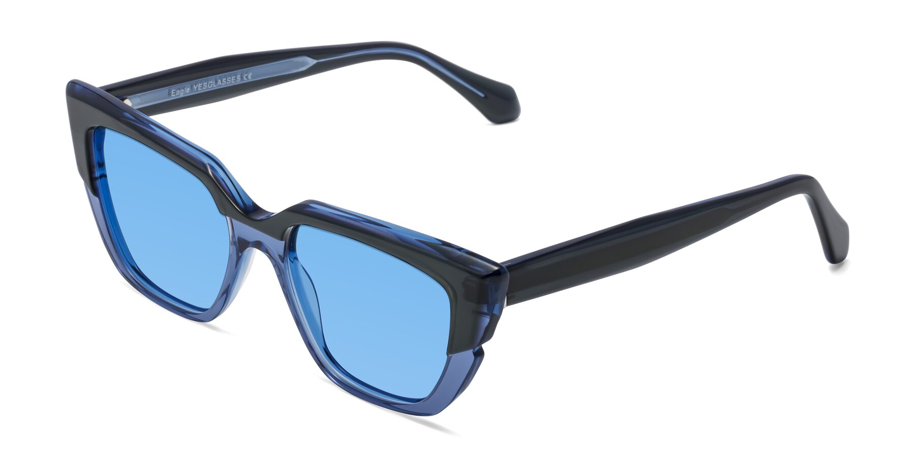Angle of Eagle in Dark Green-Blue with Medium Blue Tinted Lenses