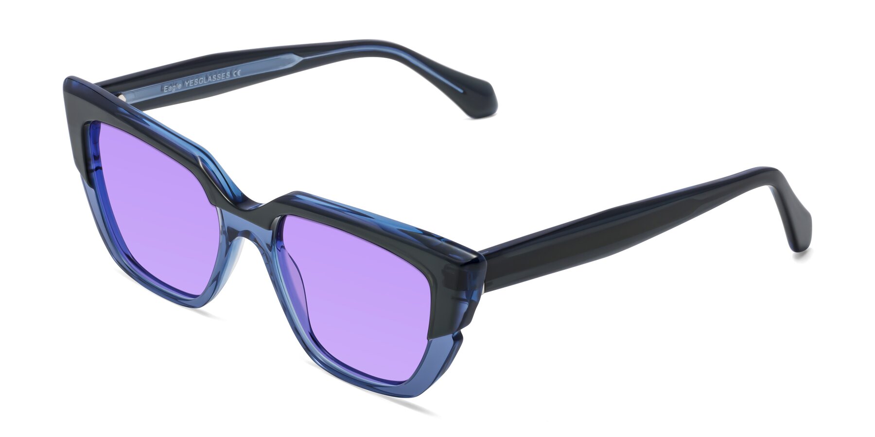 Angle of Eagle in Dark Green-Blue with Medium Purple Tinted Lenses