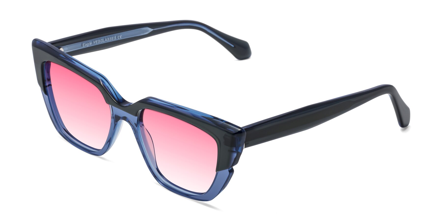 Angle of Eagle in Dark Green-Blue with Pink Gradient Lenses