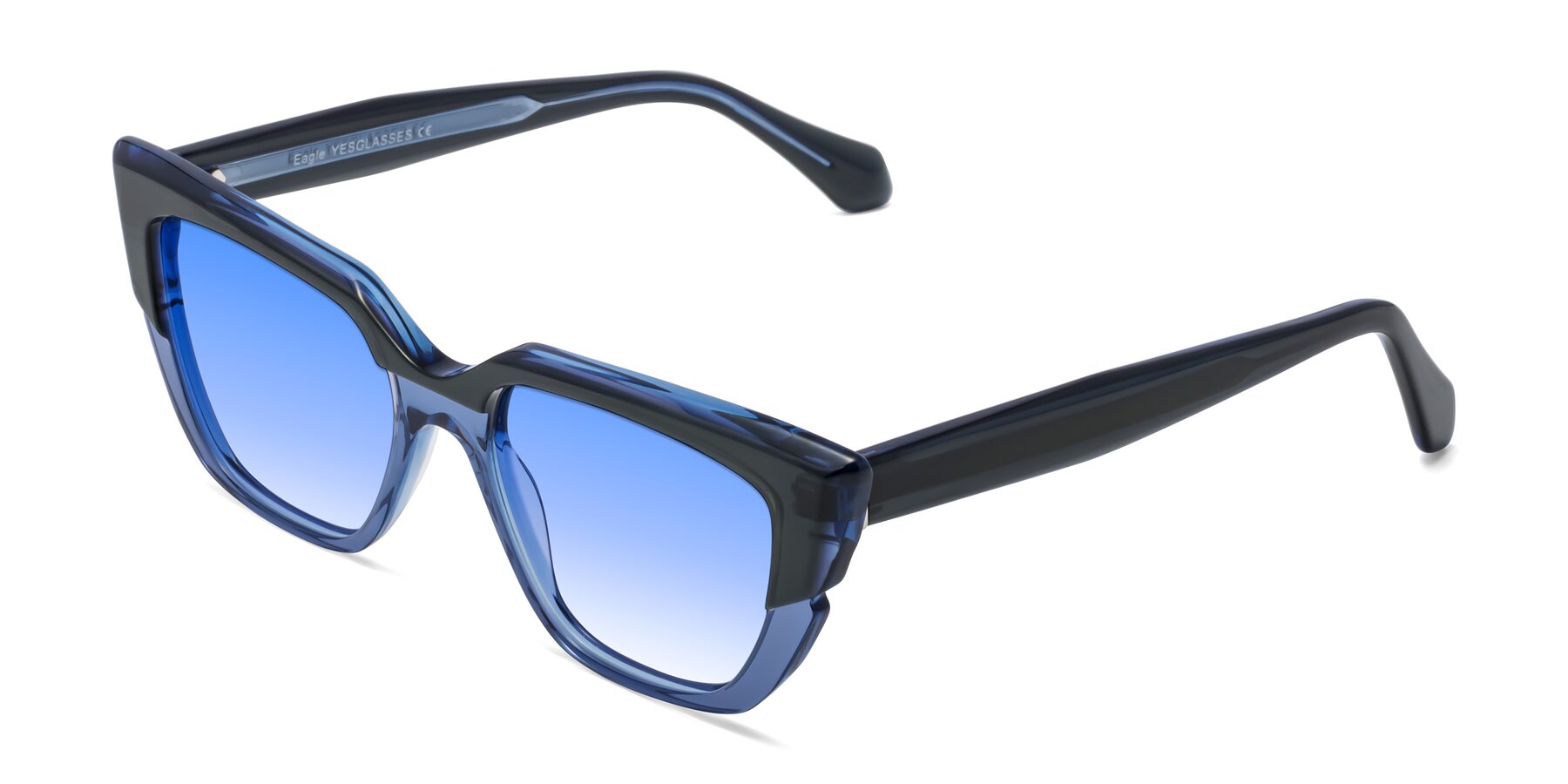 Angle of Eagle in Dark Green-Blue with Blue Gradient Lenses