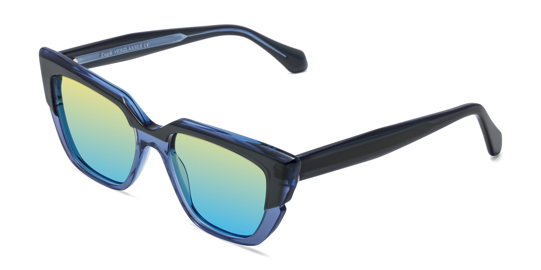 Angle of Eagle in Dark Green-Blue with Yellow / Blue Gradient Lenses