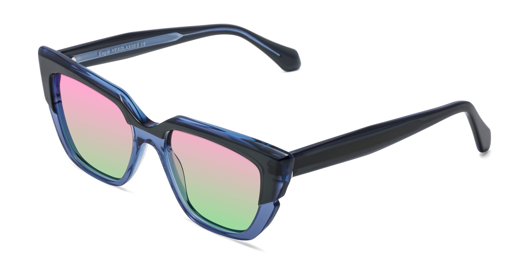 Angle of Eagle in Dark Green-Blue with Pink / Green Gradient Lenses