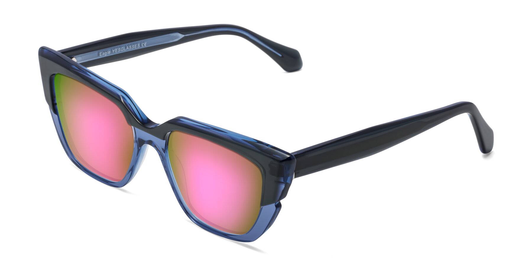 Angle of Eagle in Dark Green-Blue with Pink Mirrored Lenses