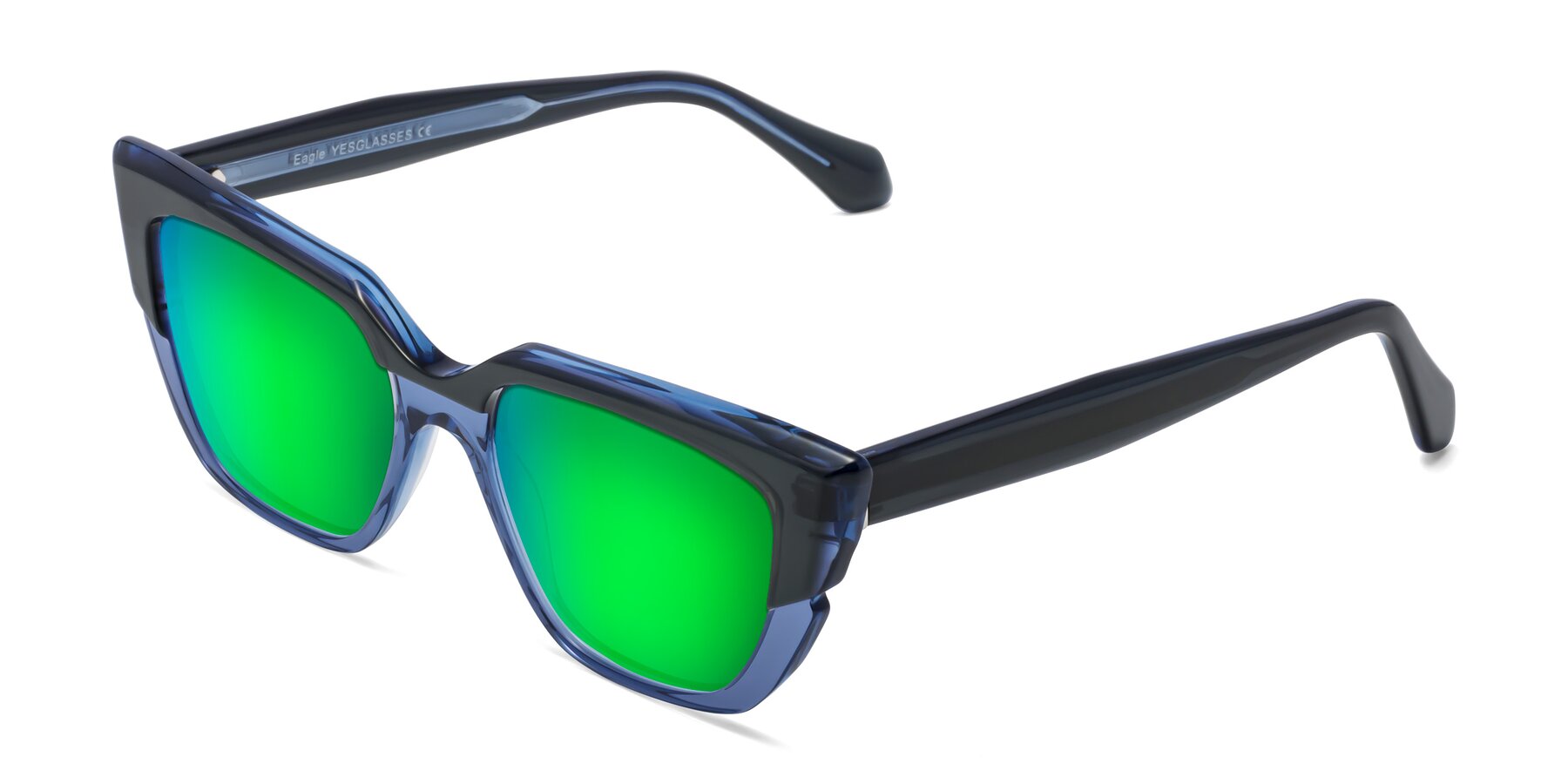 Angle of Eagle in Dark Green-Blue with Green Mirrored Lenses