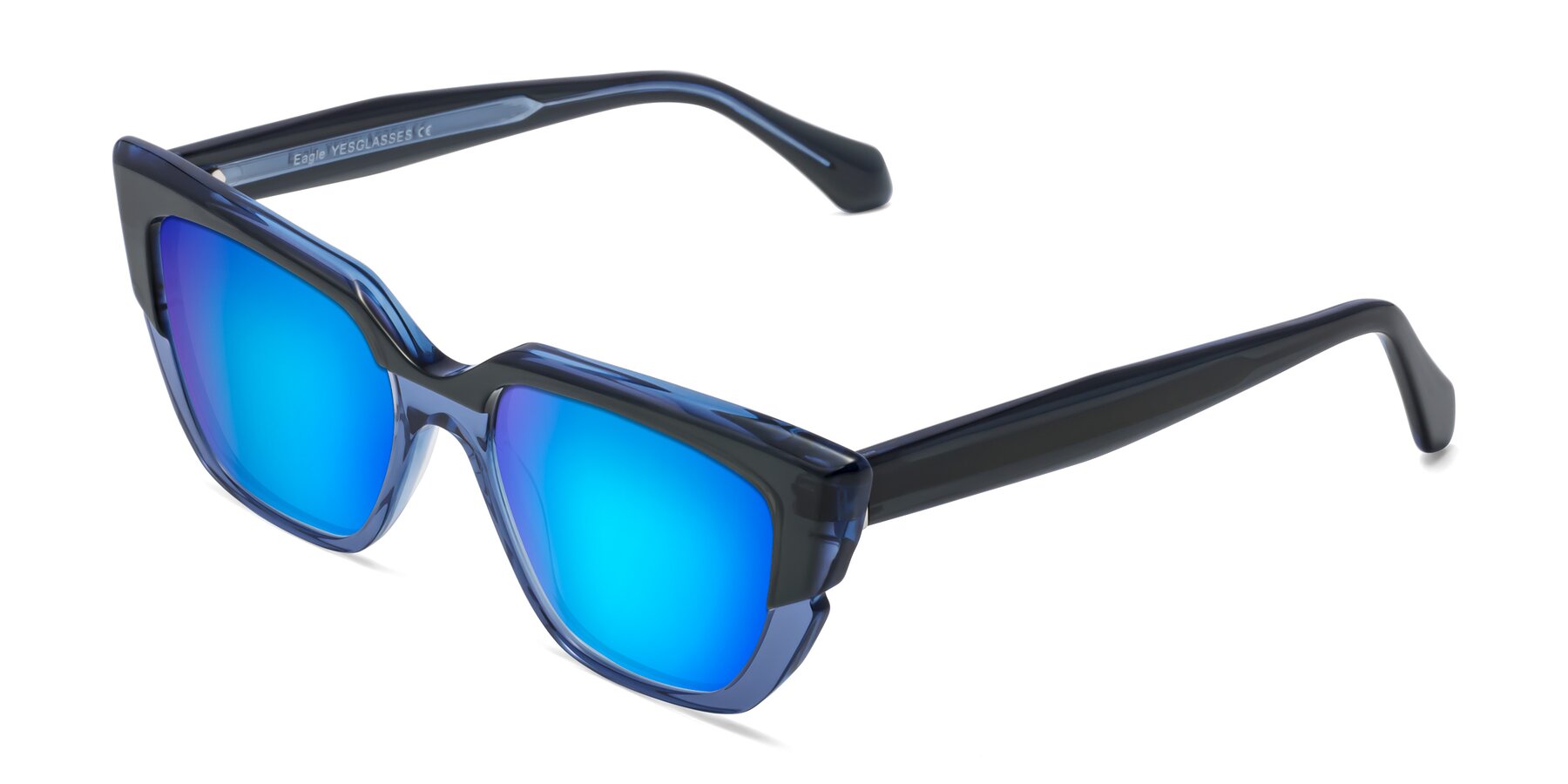 Angle of Eagle in Dark Green-Blue with Blue Mirrored Lenses