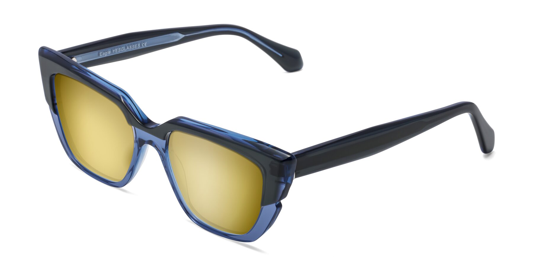 Angle of Eagle in Dark Green-Blue with Gold Mirrored Lenses