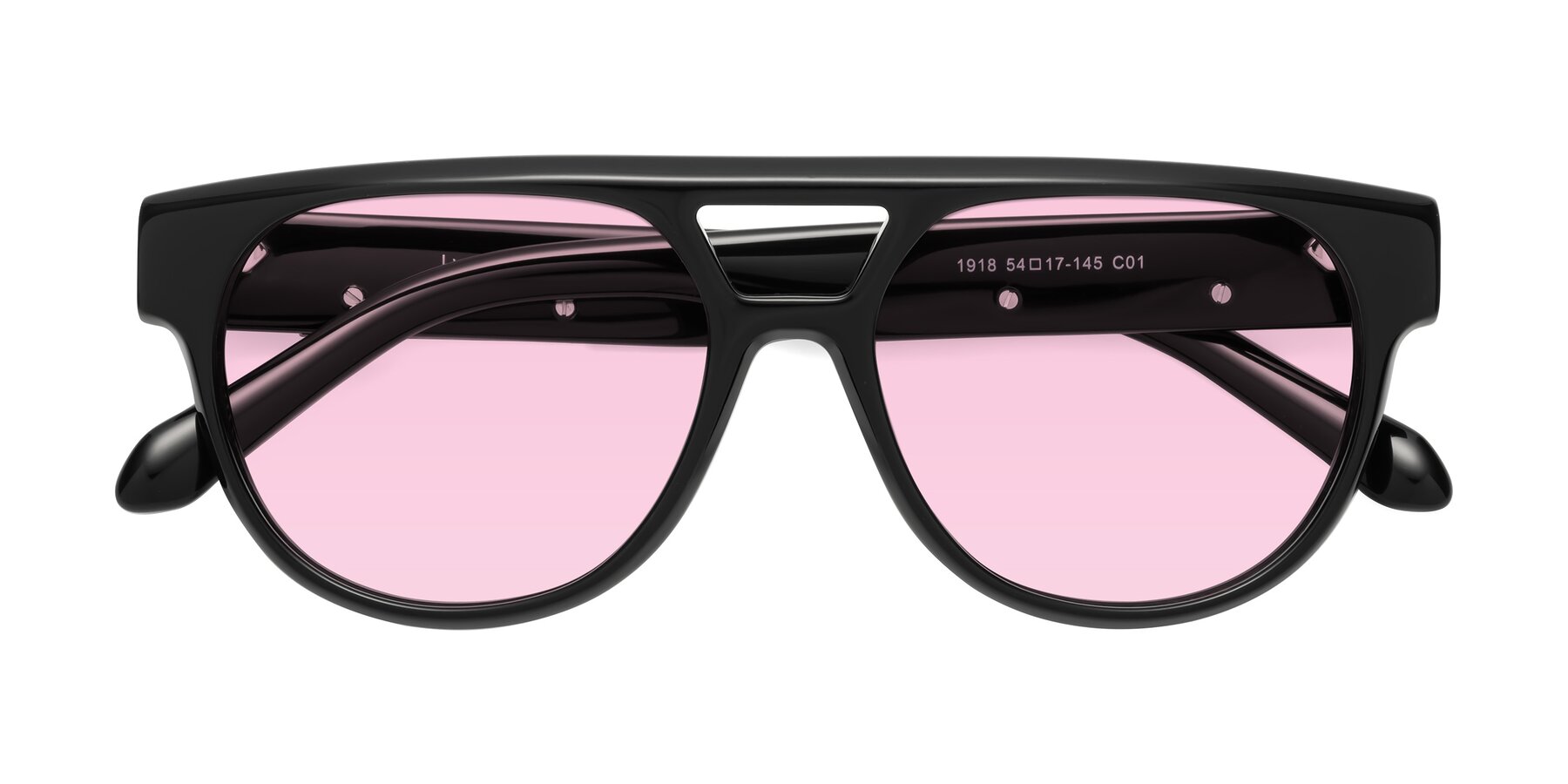 Folded Front of Lyon in Black with Light Pink Tinted Lenses