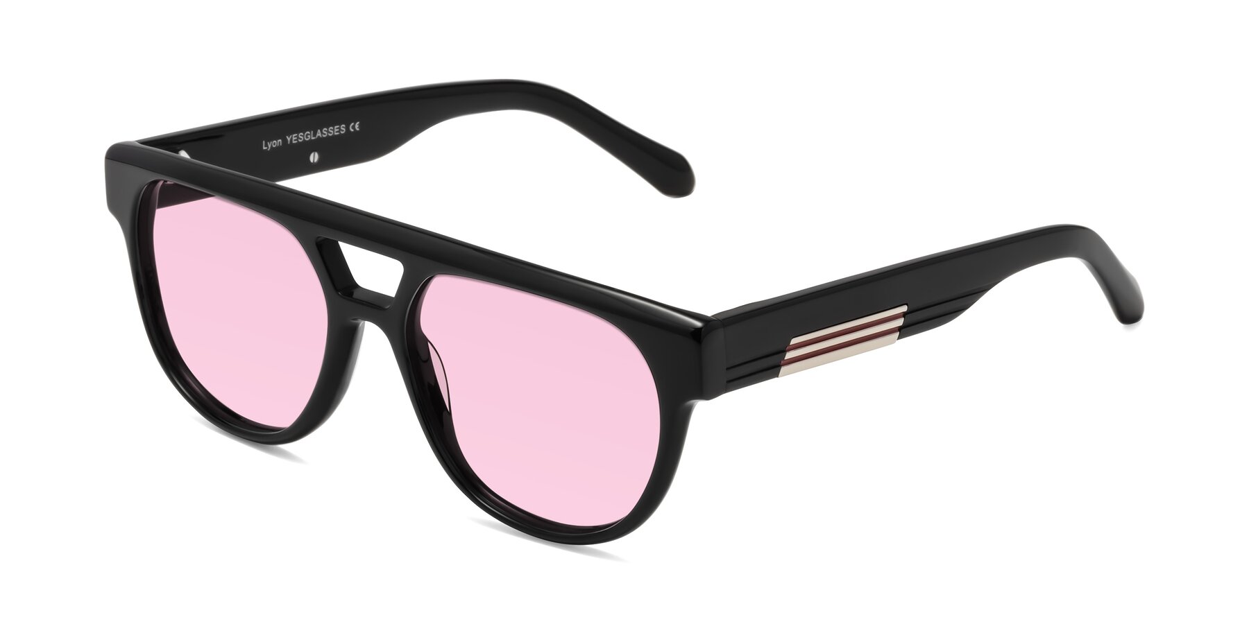 Angle of Lyon in Black with Light Pink Tinted Lenses