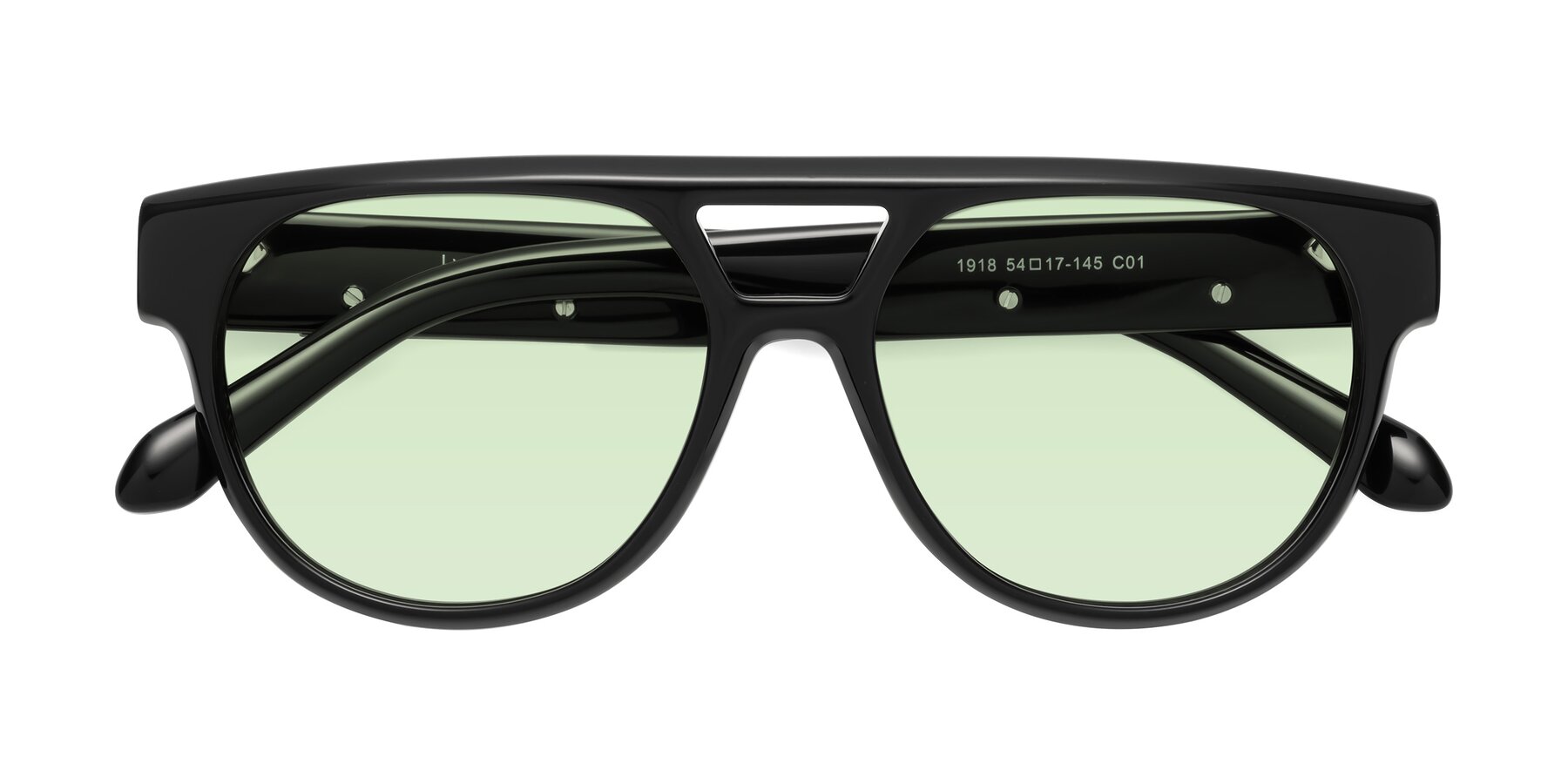 Folded Front of Lyon in Black with Light Green Tinted Lenses