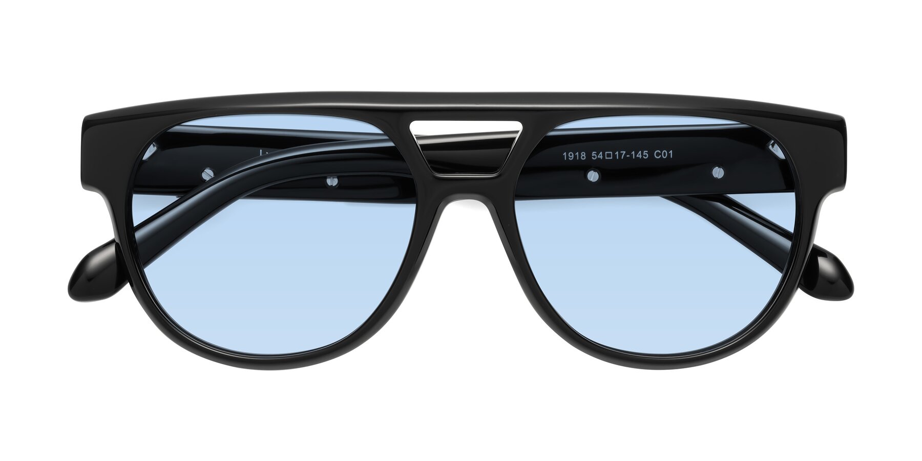 Folded Front of Lyon in Black with Light Blue Tinted Lenses