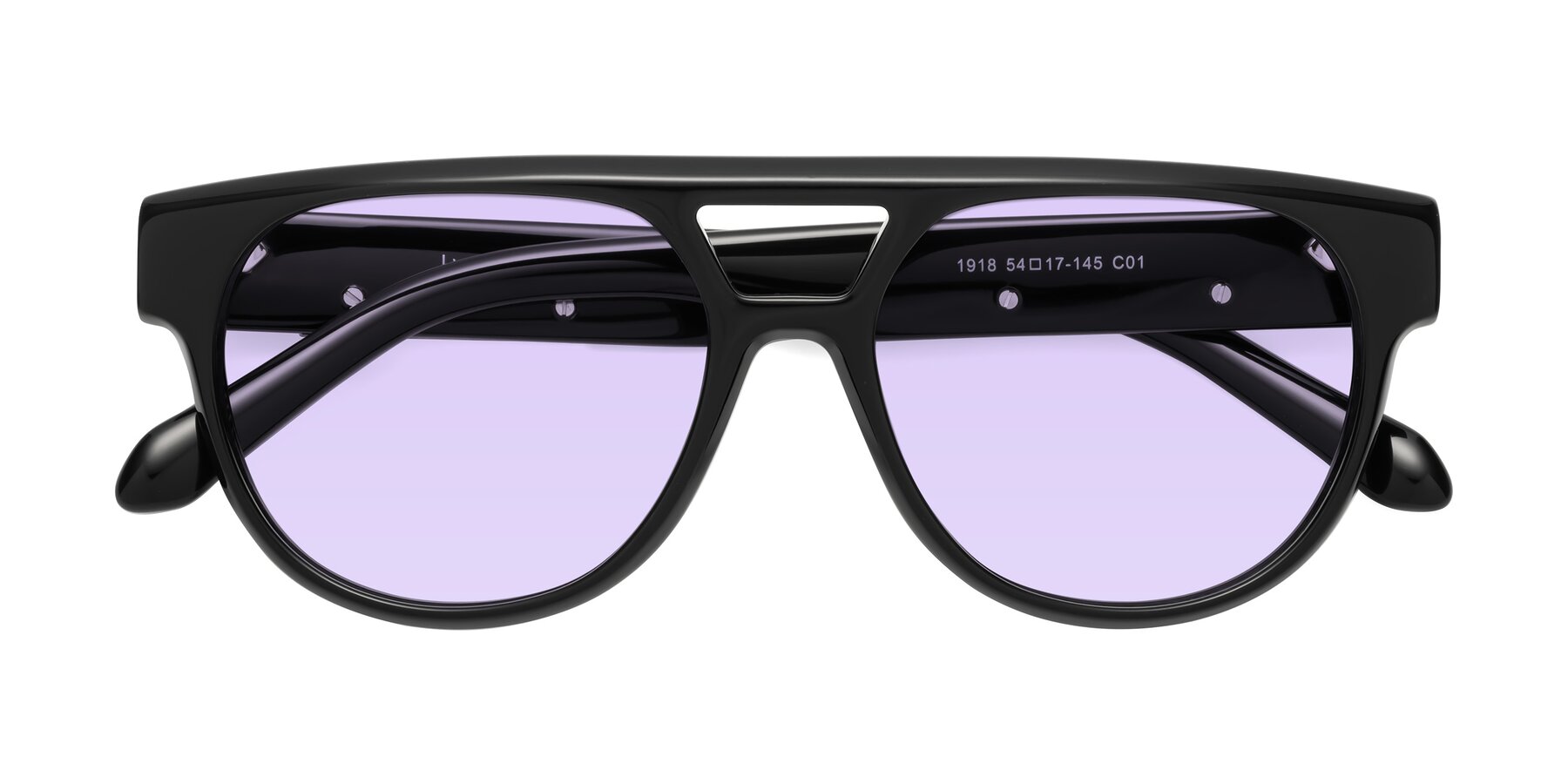 Folded Front of Lyon in Black with Light Purple Tinted Lenses