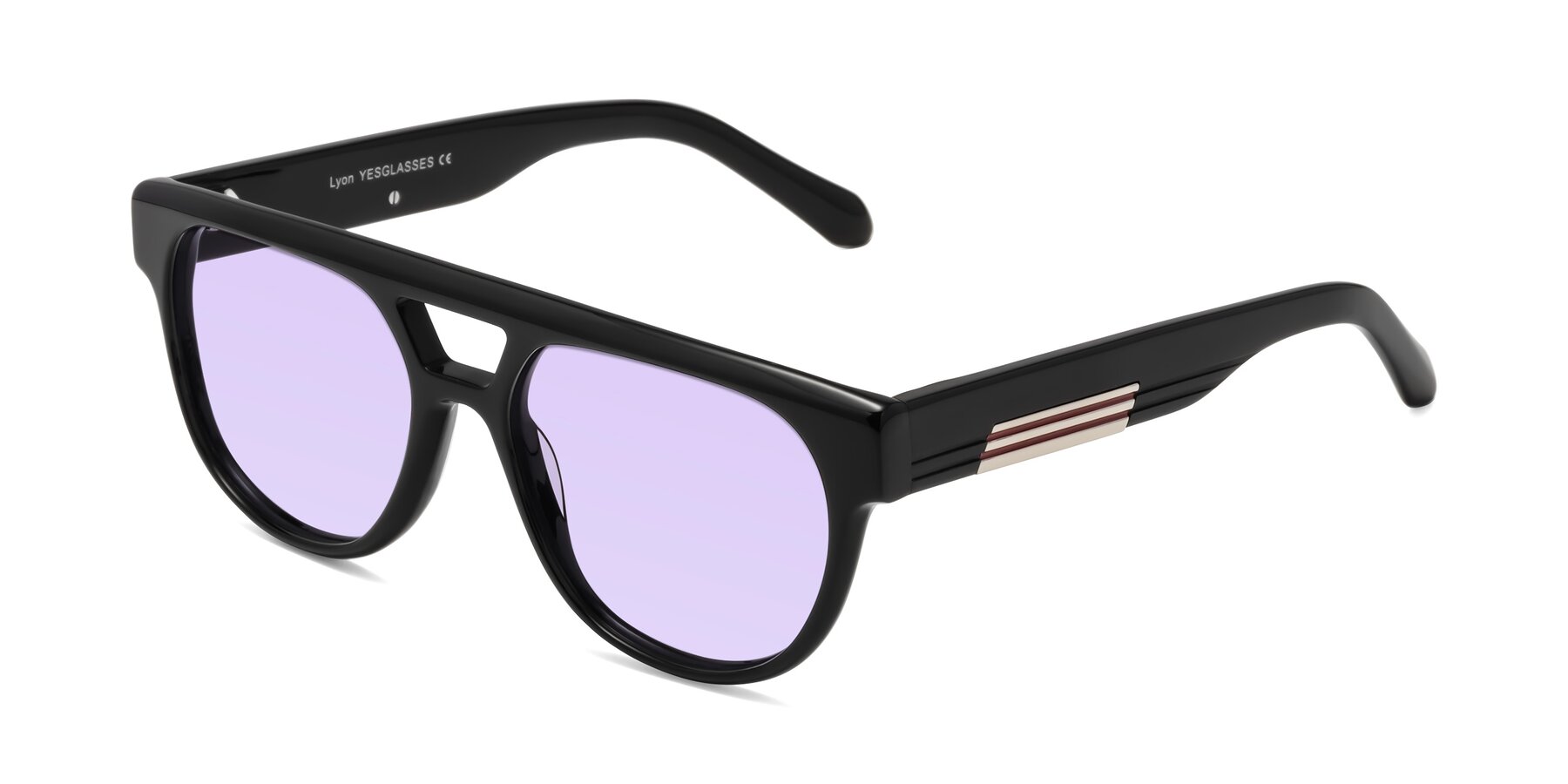 Angle of Lyon in Black with Light Purple Tinted Lenses