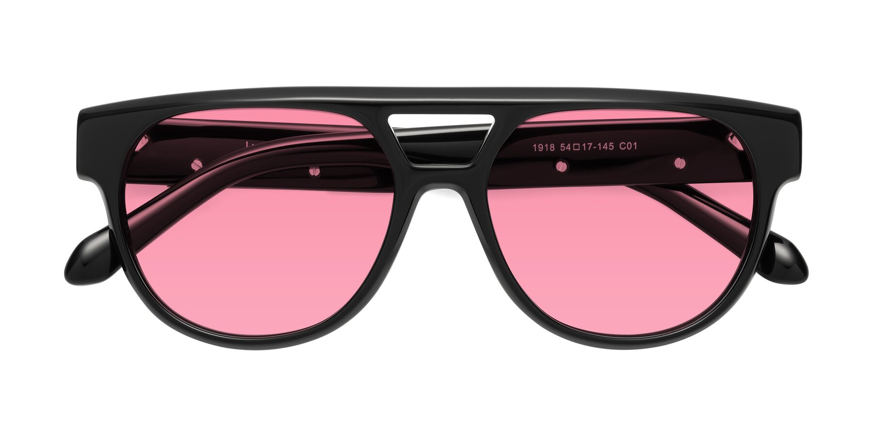 Folded Front of Lyon in Black with Pink Tinted Lenses