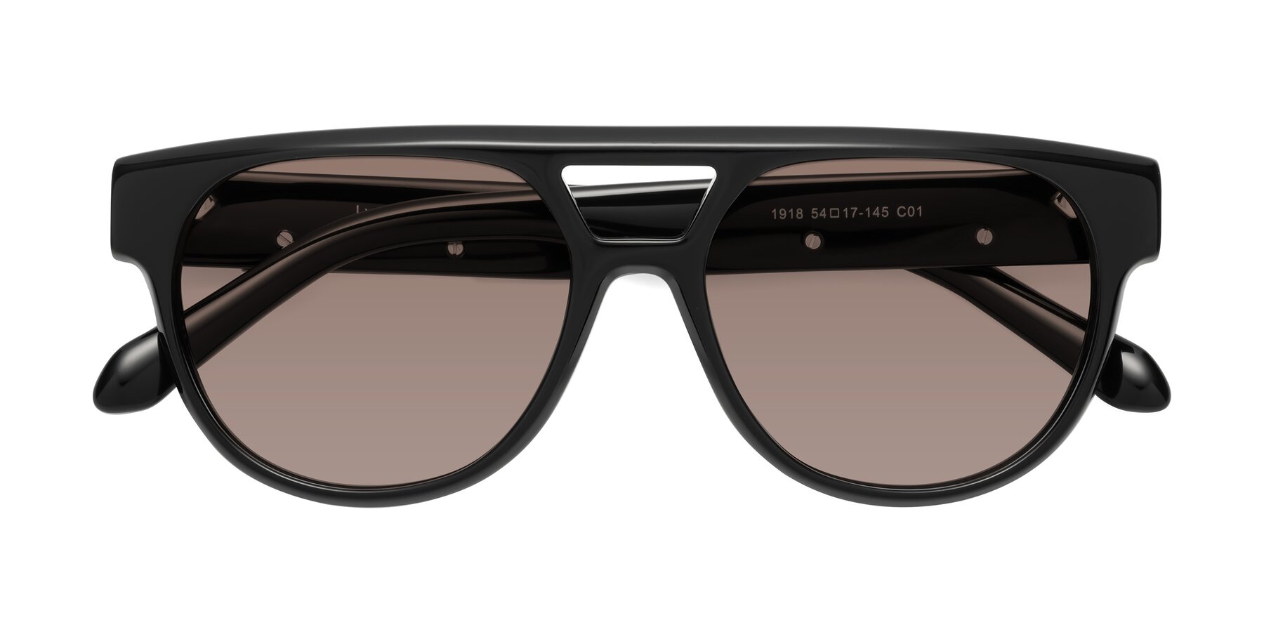 Folded Front of Lyon in Black with Medium Brown Tinted Lenses