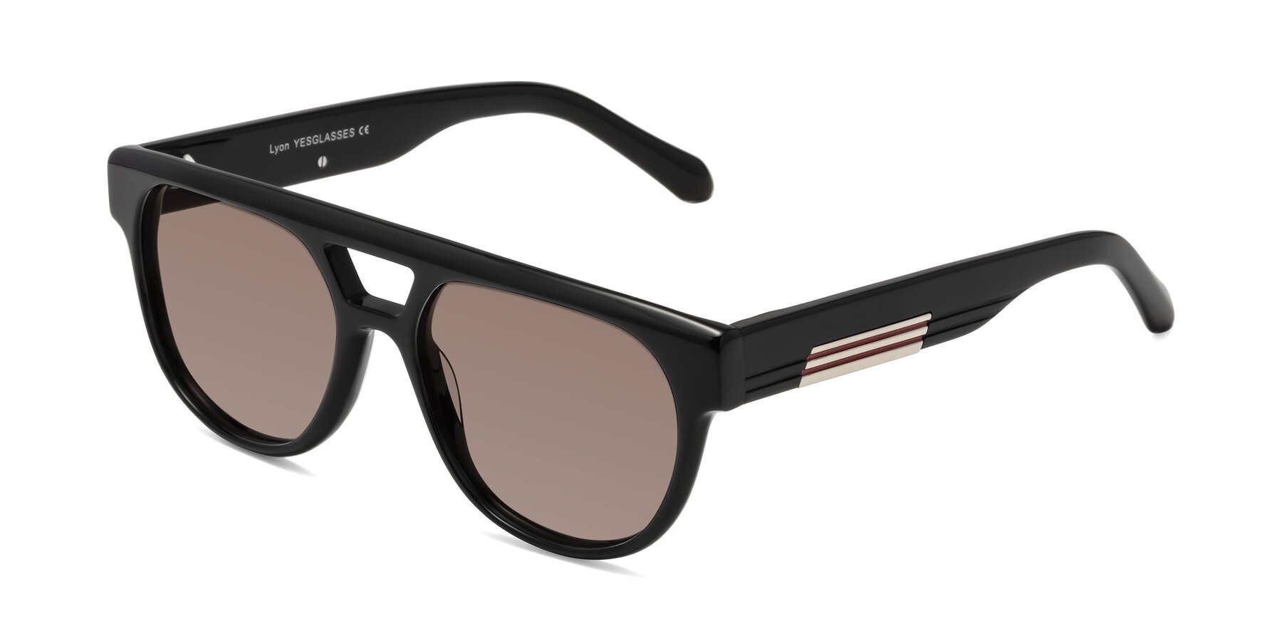 Angle of Lyon in Black with Medium Brown Tinted Lenses