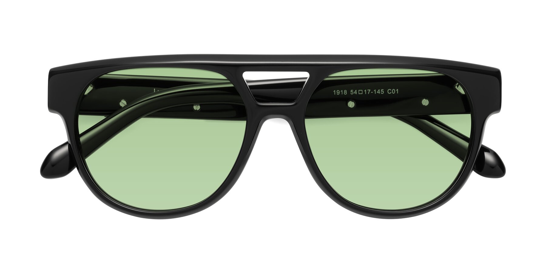 Folded Front of Lyon in Black with Medium Green Tinted Lenses