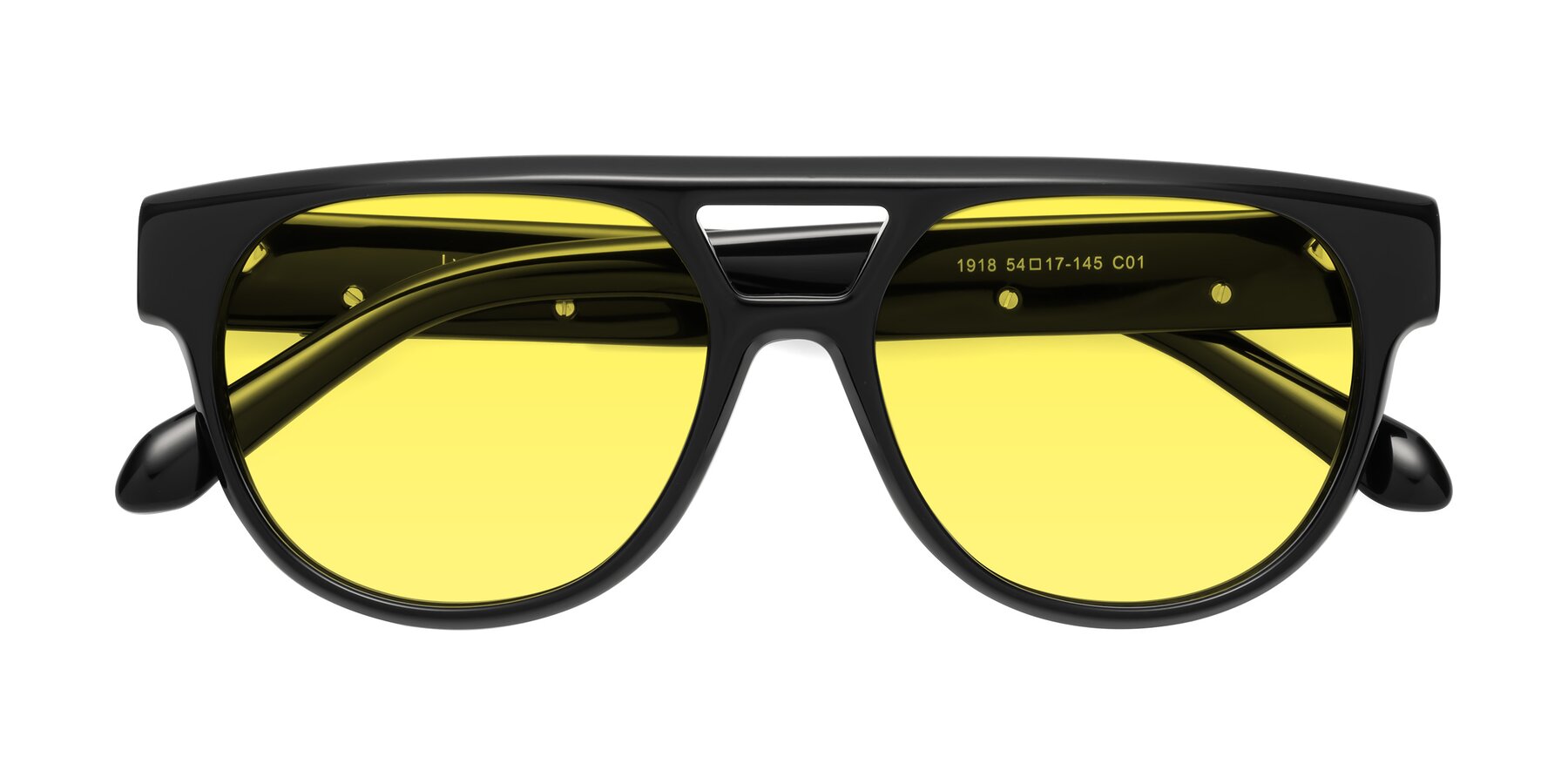 Folded Front of Lyon in Black with Medium Yellow Tinted Lenses