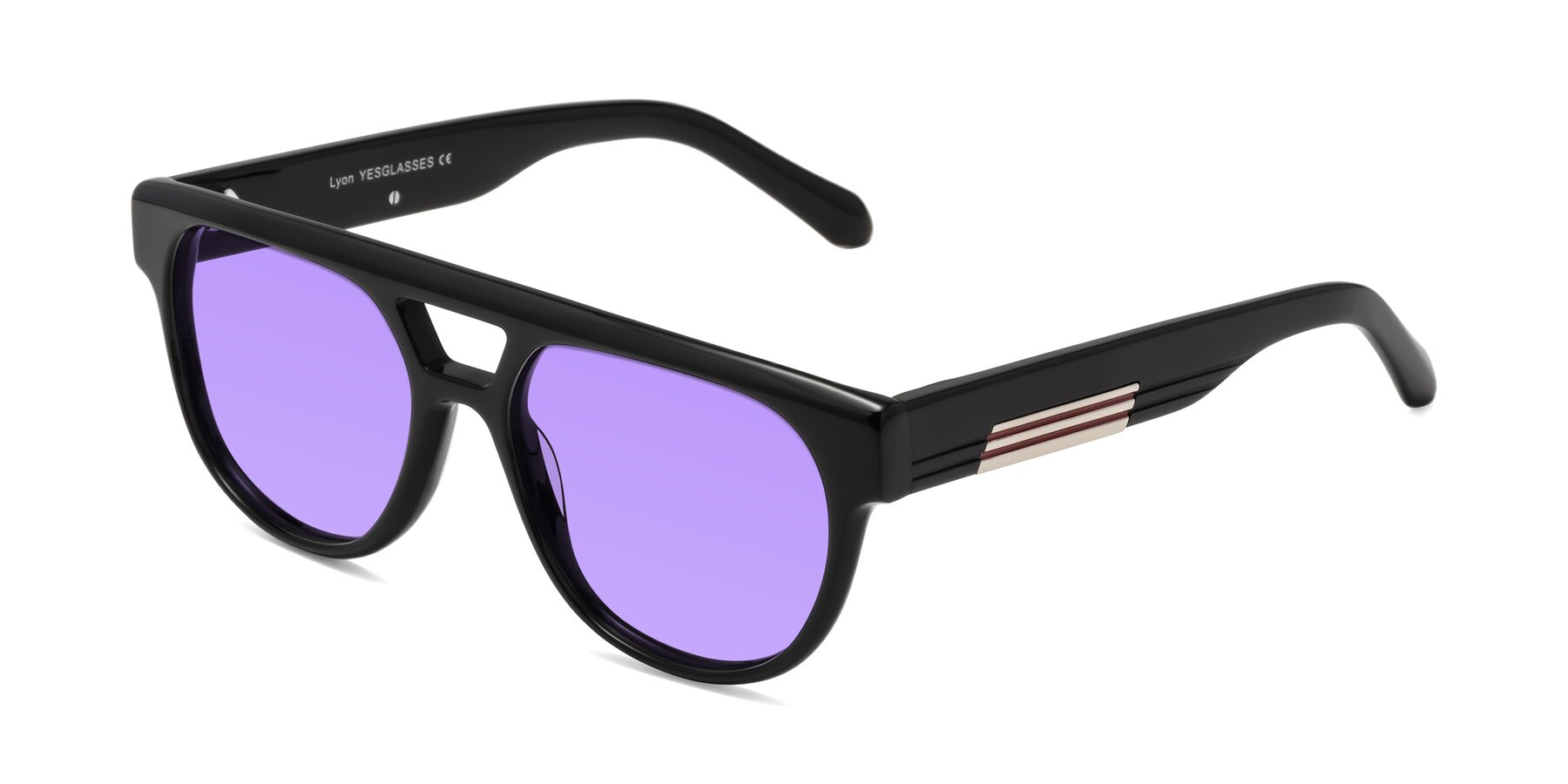 Angle of Lyon in Black with Medium Purple Tinted Lenses