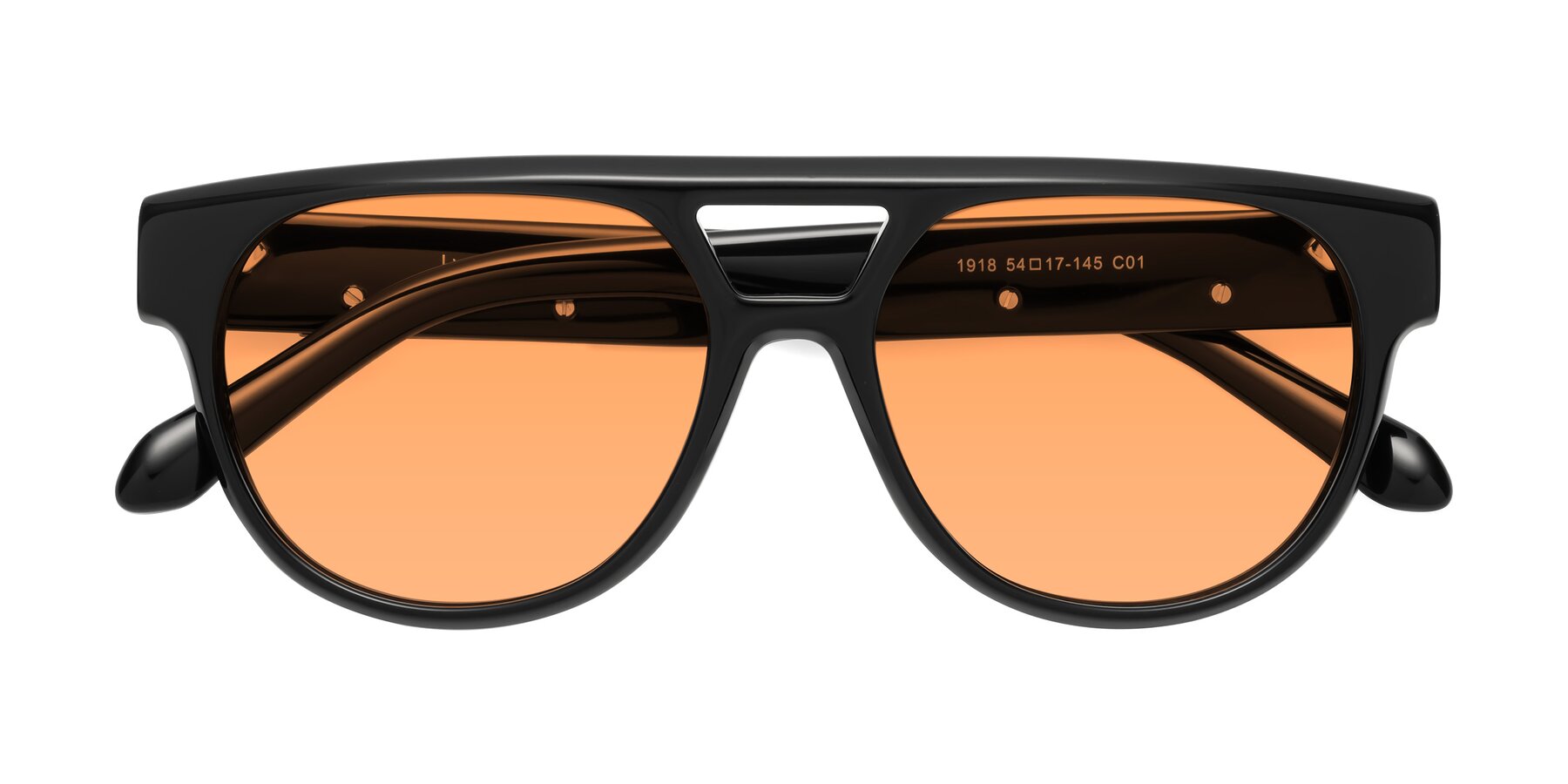 Folded Front of Lyon in Black with Medium Orange Tinted Lenses