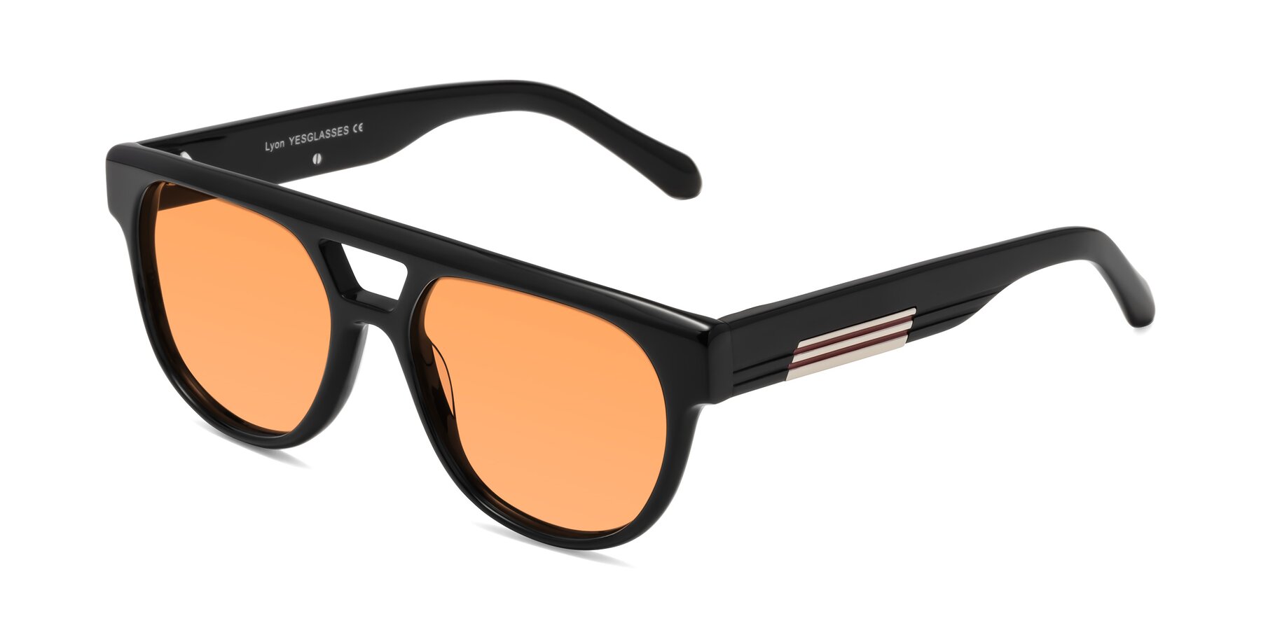 Angle of Lyon in Black with Medium Orange Tinted Lenses