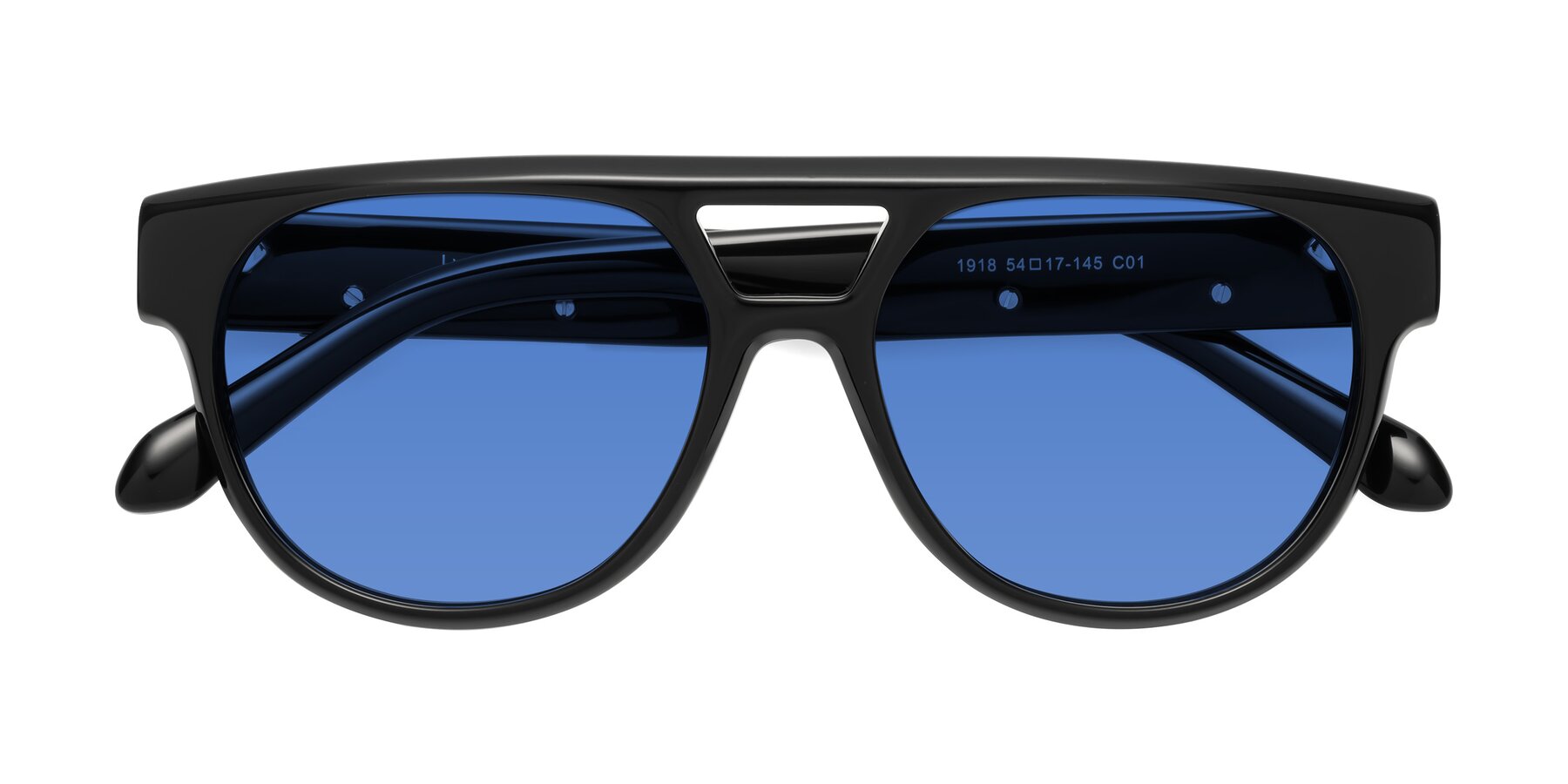 Folded Front of Lyon in Black with Blue Tinted Lenses