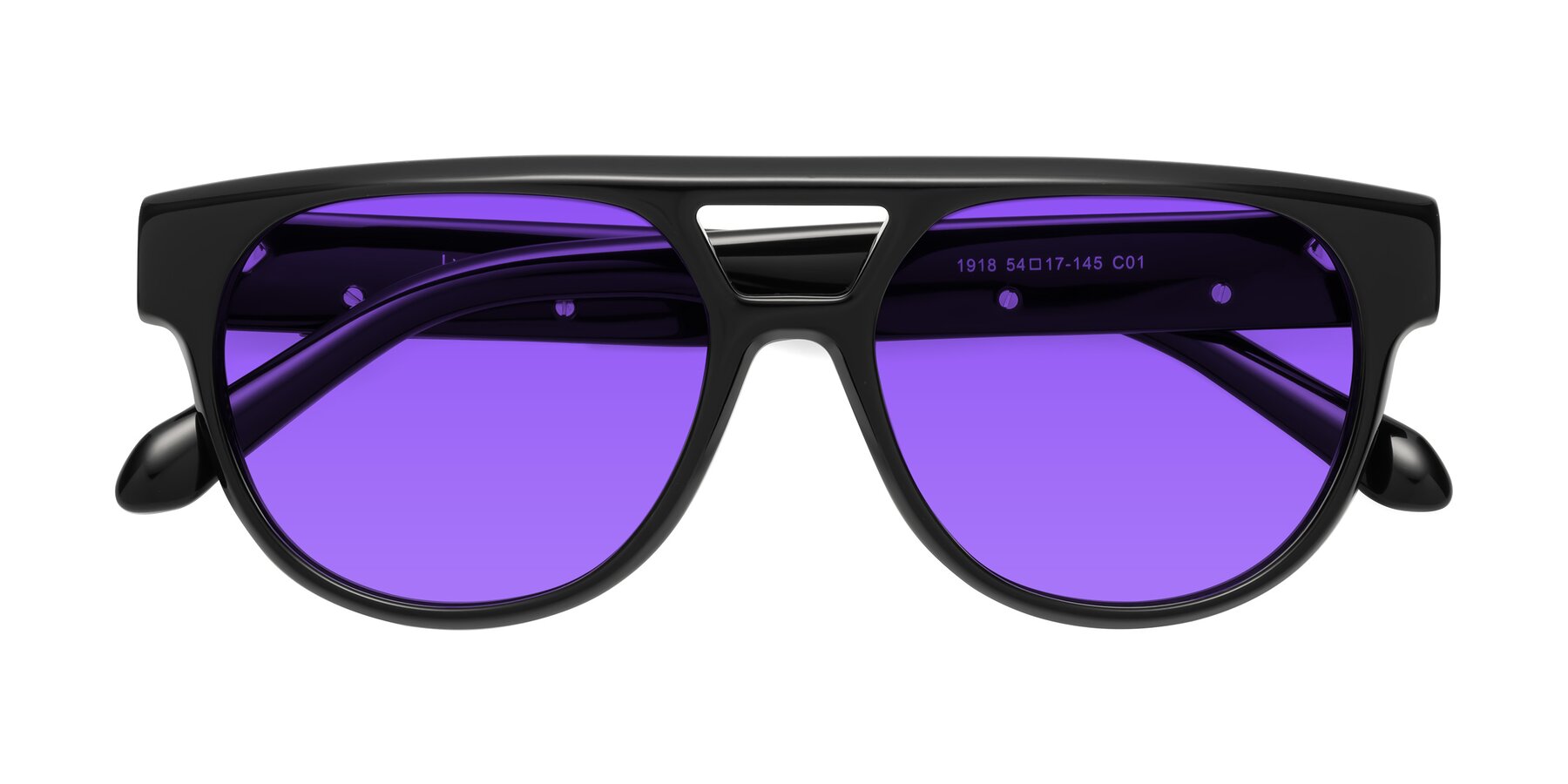 Folded Front of Lyon in Black with Purple Tinted Lenses