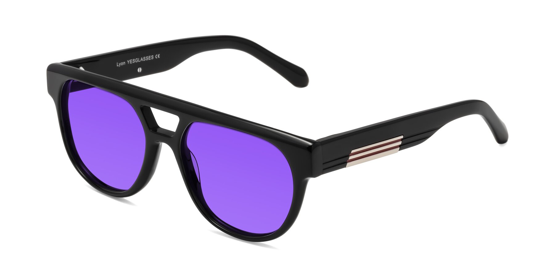 Angle of Lyon in Black with Purple Tinted Lenses