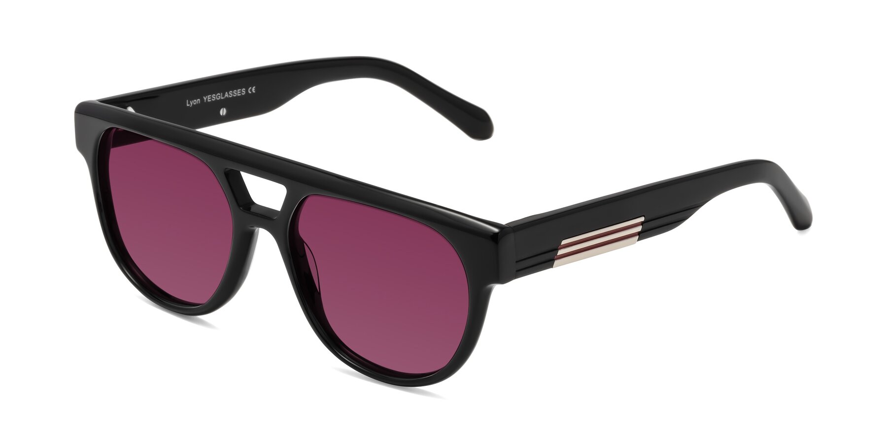 Angle of Lyon in Black with Wine Tinted Lenses