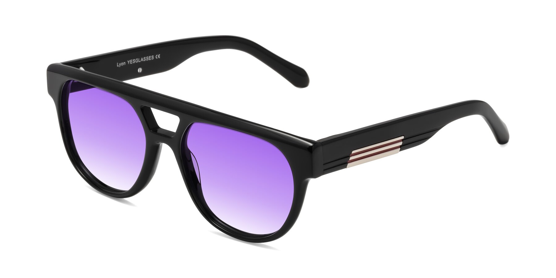 Angle of Lyon in Black with Purple Gradient Lenses