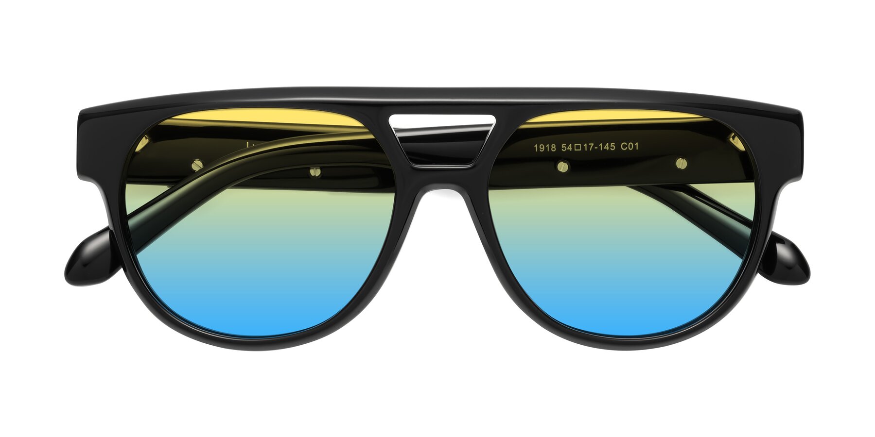 Folded Front of Lyon in Black with Yellow / Blue Gradient Lenses