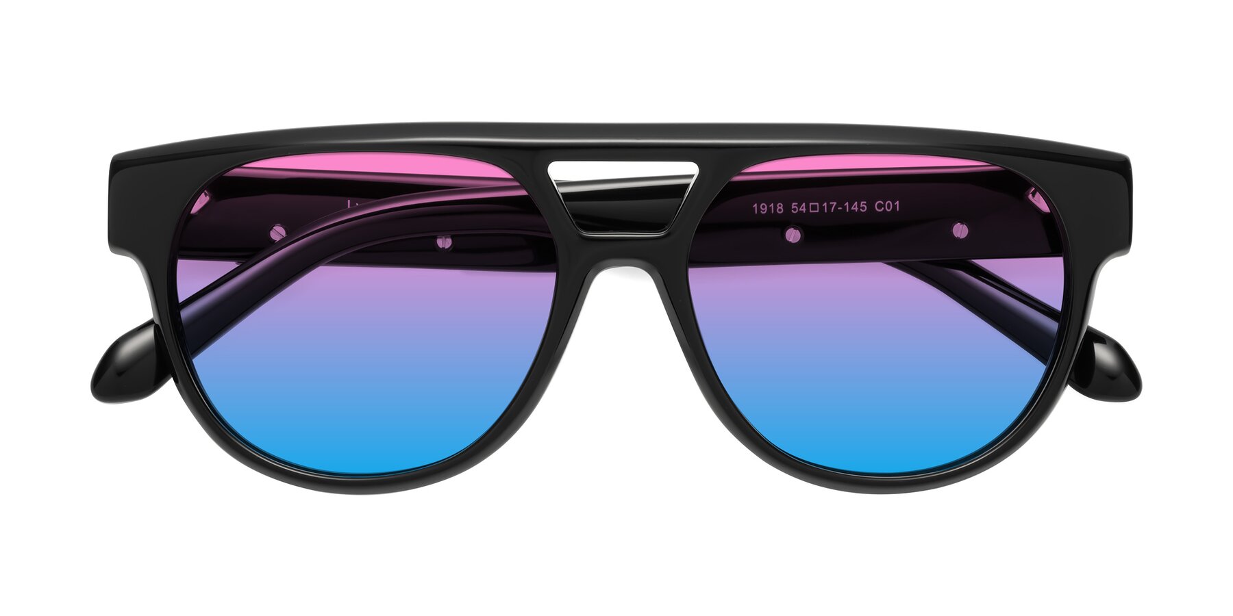 Folded Front of Lyon in Black with Pink / Blue Gradient Lenses