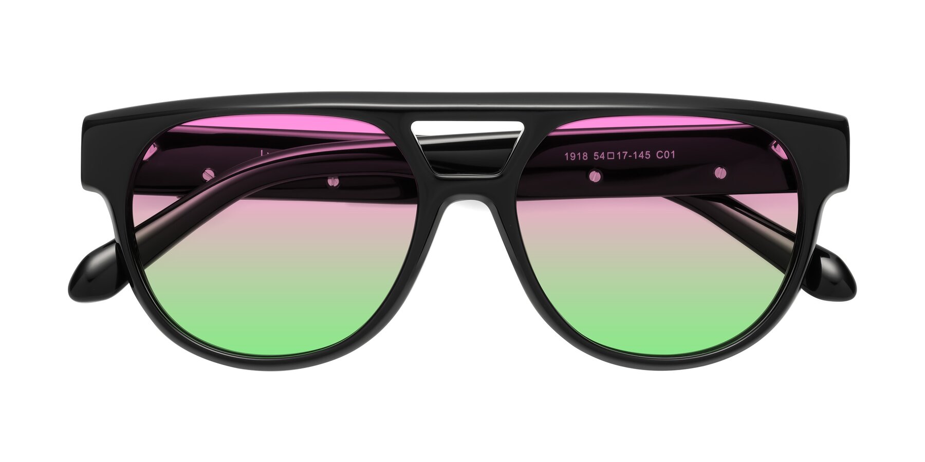 Folded Front of Lyon in Black with Pink / Green Gradient Lenses
