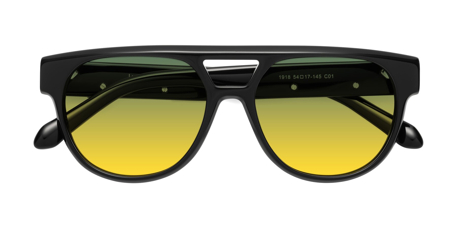 Folded Front of Lyon in Black with Green / Yellow Gradient Lenses